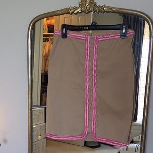 Etcetera Tan Pencil Skirt with Pink Trim